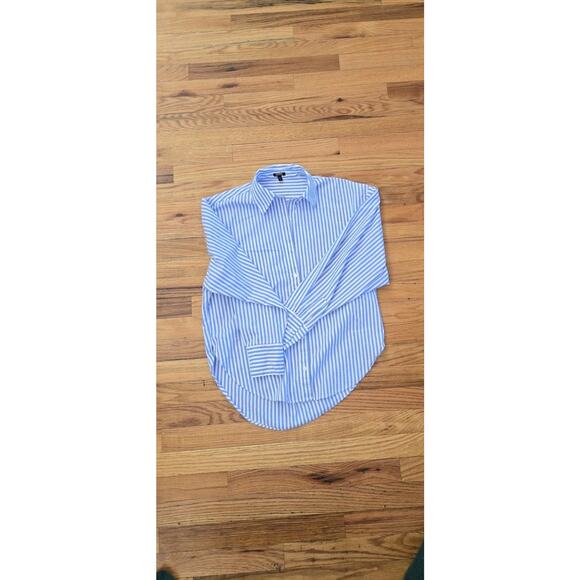 Express Womens Blue White Striped Boyfriend Portofino Buttondown Shirt Size XS - Picture 2 of 8